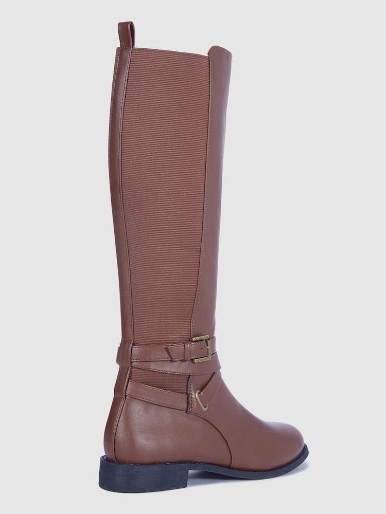 Novo Brown Knee High Buckle Detail Jadine Riding Boots - Image 4 of 4