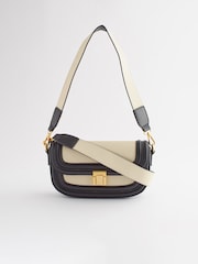Black Canvas Mix Saddle Cross-Body Bag - Image 5 of 10