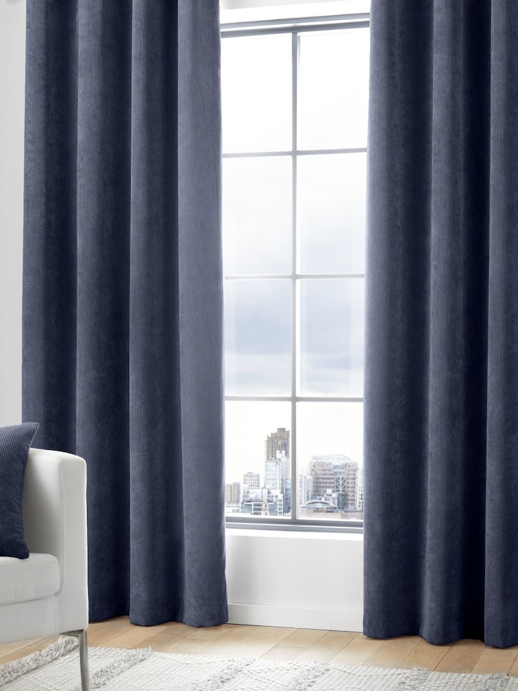 Curtina Blue Cord Eyelet Curtains - Image 1 of 4