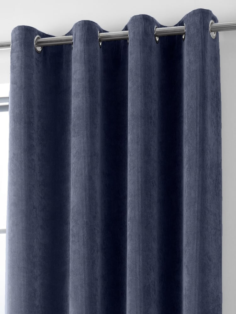 Curtina Blue Cord Eyelet Curtains - Image 2 of 4