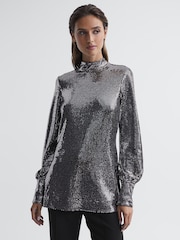 Reiss Silver Ariana Sequin Occasion Top - Image 1 of 7