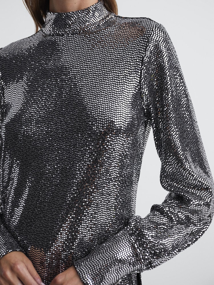 Reiss Silver Ariana Sequin Occasion Top - Image 7 of 7