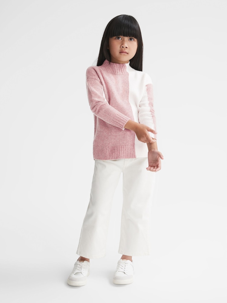 Reiss Pink/White Gaia Junior Colour Block Wool Blend Jumper - Image 2 of 5