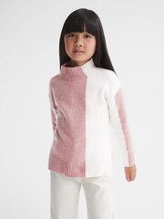 Reiss Pink/White Gaia Junior Colour Block Wool Blend Jumper - Image 4 of 6