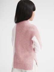 Reiss Pink/White Gaia Junior Colour Block Wool Blend Jumper - Image 5 of 6