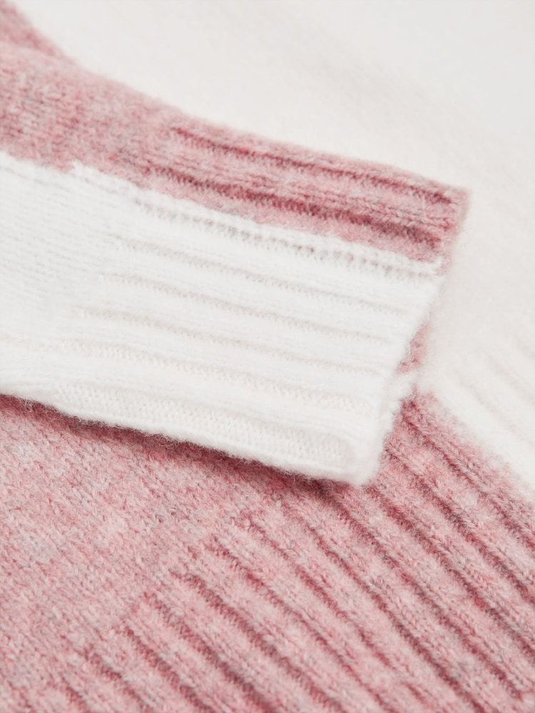 Reiss Pink/White Gaia Junior Colour Block Wool Blend Jumper - Image 6 of 6