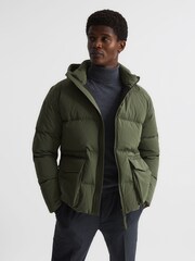 Reiss Khaki Ryder Short Puffer Jacket - Image 1 of 7