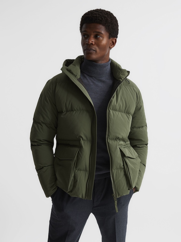 Reiss Khaki Ryder Short Puffer Jacket - Image 1 of 7