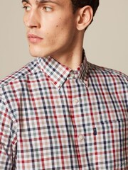 Red/Neutral Brown Gingham Check Regular Fit Short Sleeve Easy Iron Button Down Oxford Shirt - Image 1 of 8