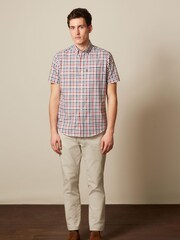 Red/Neutral Brown Gingham Check Regular Fit Short Sleeve Easy Iron Button Down Oxford Shirt - Image 2 of 8