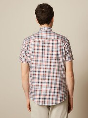 Red/Neutral Brown Gingham Check Regular Fit Short Sleeve Easy Iron Button Down Oxford Shirt - Image 3 of 8