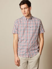 Red/Neutral Brown Gingham Check Regular Fit Short Sleeve Easy Iron Button Down Oxford Shirt - Image 4 of 8
