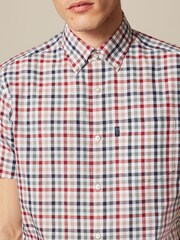 Red/Neutral Brown Gingham Check Regular Fit Short Sleeve Easy Iron Button Down Oxford Shirt - Image 5 of 8