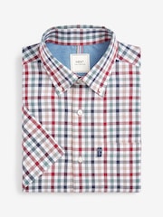 Red/Neutral Brown Gingham Check Regular Fit Short Sleeve Easy Iron Button Down Oxford Shirt - Image 6 of 8