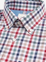 Red/Neutral Brown Gingham Check Regular Fit Short Sleeve Easy Iron Button Down Oxford Shirt - Image 7 of 8