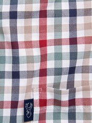 Red/Neutral Brown Gingham Check Regular Fit Short Sleeve Easy Iron Button Down Oxford Shirt - Image 8 of 8
