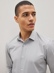 Light Grey Regular Fit Easy Care Single Cuff Shirt - Image 3 of 6