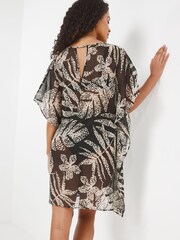 JD Williams Black Leaf Print Mix And Match Hanky Hem Kaftan - Image 3 of 4