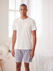 Cream/Blue Supersoft Lightweight Short Pyjama Set - Image 1 of 7