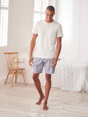 Cream/Blue Supersoft Lightweight Short Pyjama Set - Image 2 of 7
