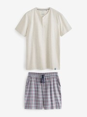 Cream/Blue Supersoft Lightweight Short Pyjama Set - Image 4 of 7