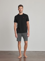 Black/Grey Jersey Pyjamas 100% Cotton Shorts Set - Image 1 of 8