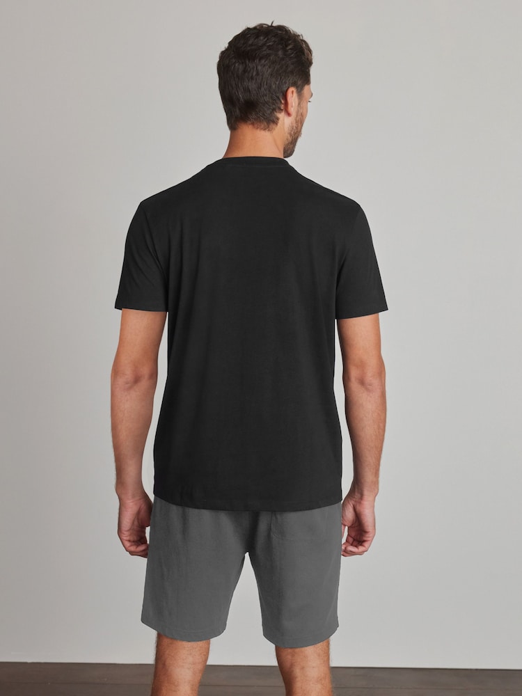 Black/Grey Jersey Pyjamas 100% Cotton Shorts Set - Image 2 of 8