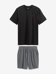 Black/Grey Jersey Pyjamas 100% Cotton Shorts Set - Image 6 of 8
