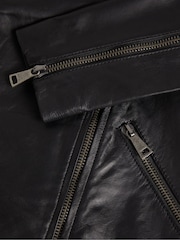 Ted Baker Black Ellaar Fitted Leather Biker Jacket - Image 5 of 5