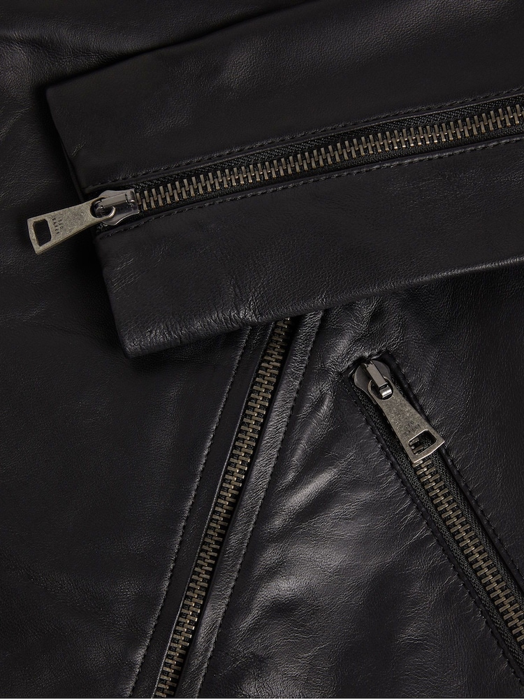 Ted Baker Black Ellaar Fitted Leather Biker Jacket - Image 5 of 5