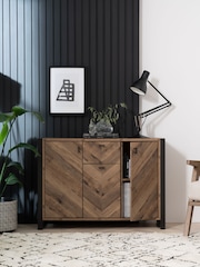 Dark Bronx Chevron Oak Effect Small Sideboard - Image 3 of 11