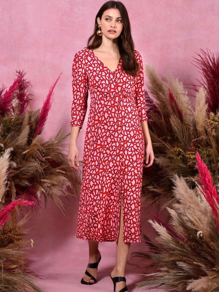 Ro&Zo Pink Animal Tie Sleeve Dress - Image 1 of 4 Ro&Zo Pink Animal Tie Sleeve Dress - Image 1 of 4