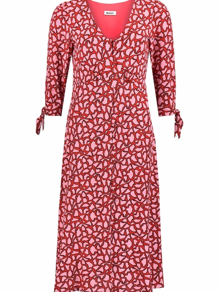 Ro&Zo Pink Animal Tie Sleeve Dress - Image 4 of 4 Ro&Zo Pink Animal Tie Sleeve Dress - Image 4 of 4