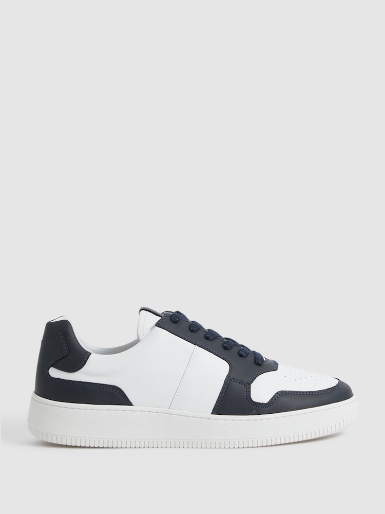 Reiss Navy Aira Low Top Leather Trainers - Image 1 of 6