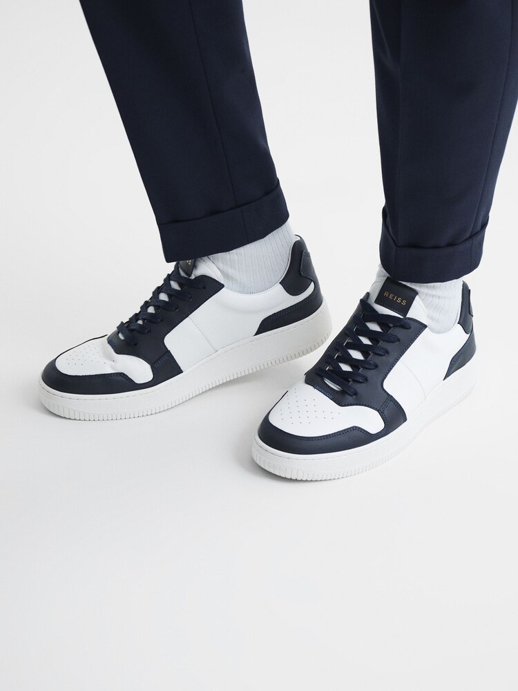 Reiss Navy Aira Low Top Leather Trainers - Image 2 of 6