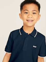 BOSS Navy 100% Cotton Short Sleeved Logo Polo Shirt - Image 1 of 4