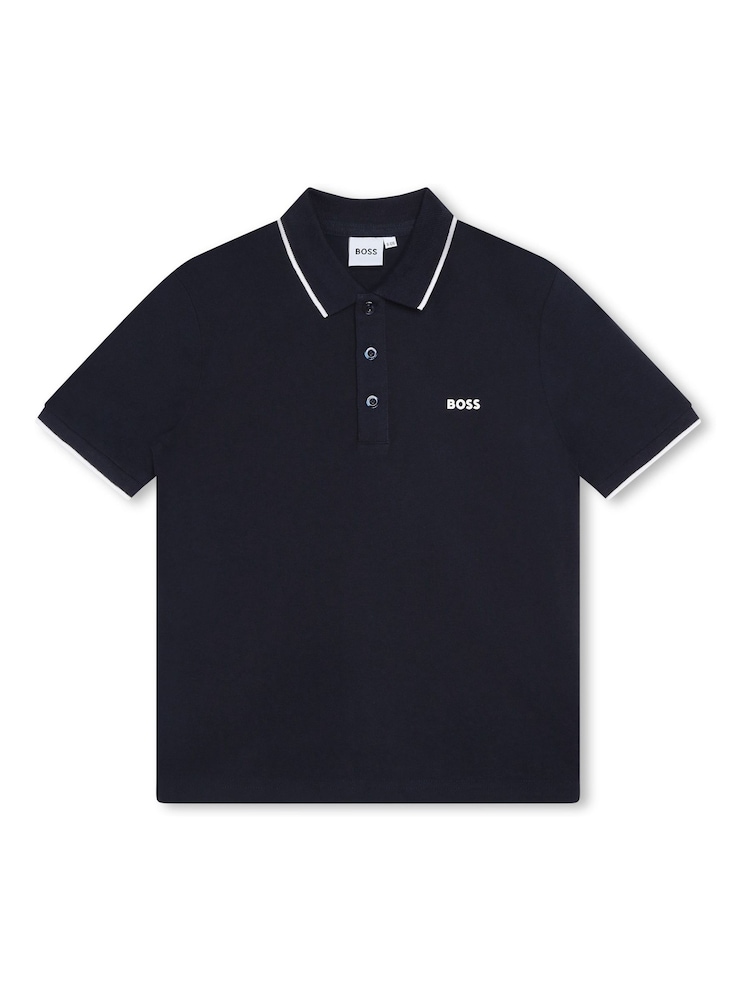 BOSS Navy 100% Cotton Short Sleeved Logo Polo Shirt - Image 2 of 4