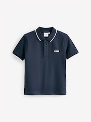 BOSS Navy 100% Cotton Short Sleeved Logo Polo Shirt - Image 5 of 5