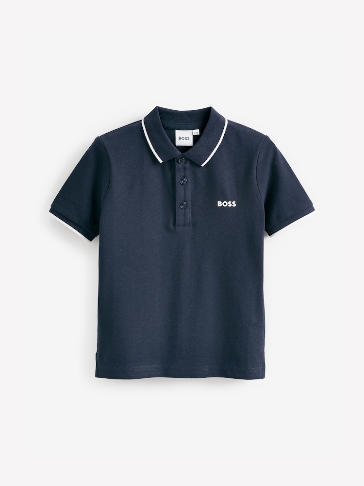 BOSS Navy 100% Cotton Short Sleeved Logo Polo Shirt - Image 5 of 5