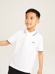 BOSS White 100% Cotton Short Sleeved Logo Polo Shirt - Image 1 of 7