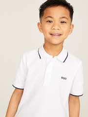 BOSS White 100% Cotton Short Sleeved Logo Polo Shirt - Image 3 of 7