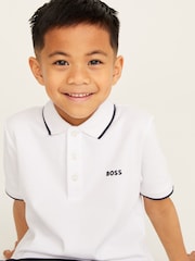 BOSS White 100% Cotton Short Sleeved Logo Polo Shirt - Image 4 of 7