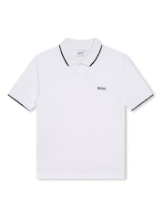 BOSS White 100% Cotton Short Sleeved Logo Polo Shirt - Image 5 of 7