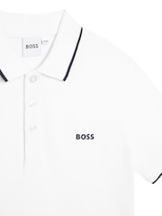 BOSS White 100% Cotton Short Sleeved Logo Polo Shirt - Image 7 of 7