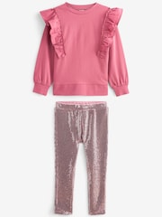 Pink Frill Sweatshirt And Sequin Leggings Set (3-16yrs) - Image 5 of 6