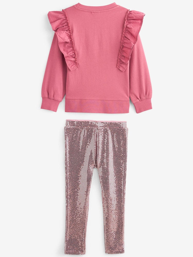 Pink Frill Sweatshirt And Sequin Leggings Set (3-16yrs) - Image 6 of 6