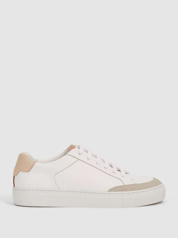 Reiss White/Mineral Pink Ashley Leather Suede Low Top Trainers - Image 1 of 6