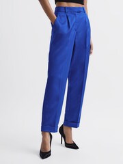 Reiss Blue Cici Satin Taper Trousers - Image 1 of 6