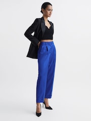 Reiss Blue Cici Satin Taper Trousers - Image 3 of 6