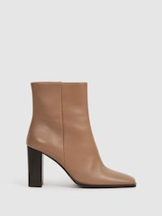 Reiss Camel Casey Square Toe Block High heel Boot - Image 1 of 6